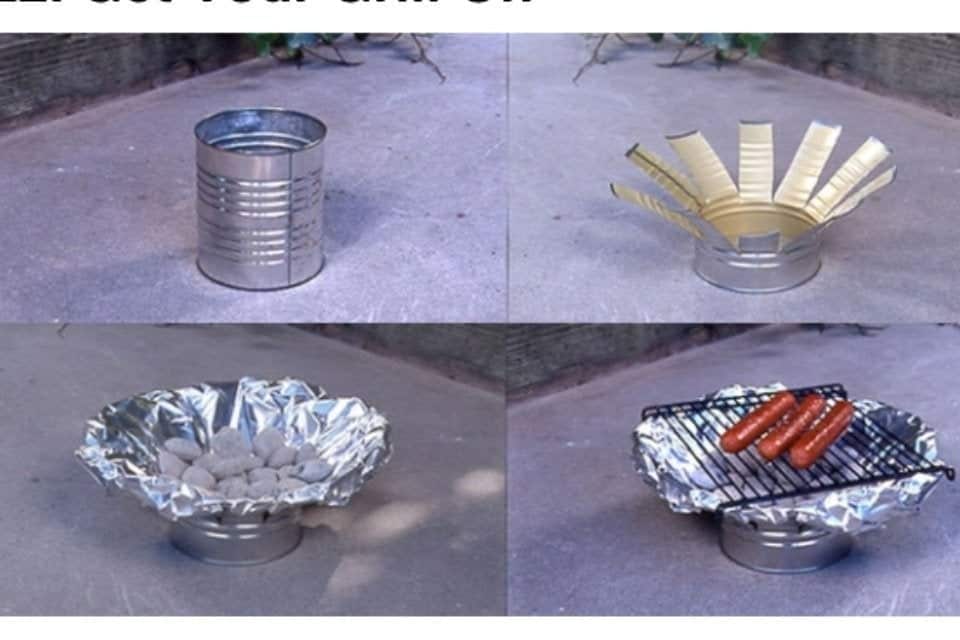 Barbecue miniature fait à partir d'une canette recyclée