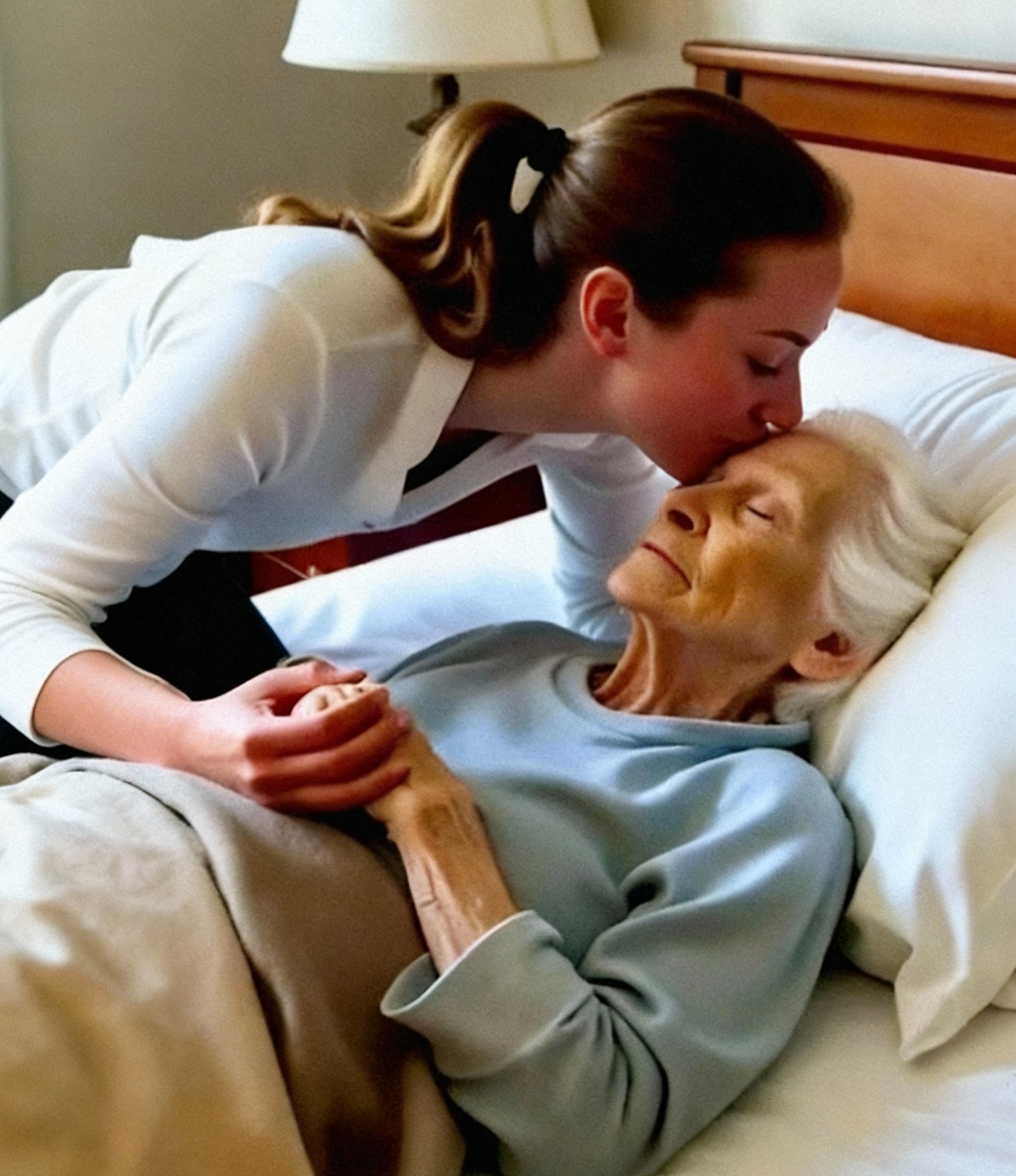 Portrait intime d'une grand-mère et sa petite-fille partageant un moment complice