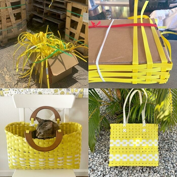 Sac fabriqué à partir de sangles en plastique tissées