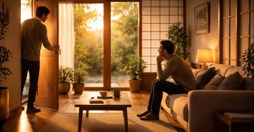 Illustration d'un intérieur calme et rangé, symbolisant un espace de vie harmonieux