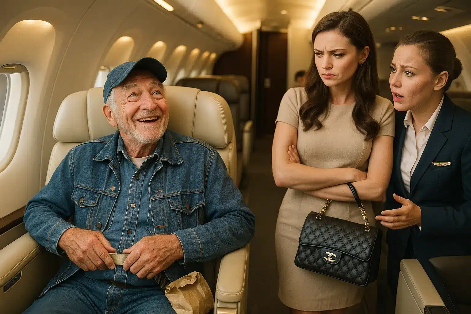 Passagers applaudissant et souriant dans la cabine d'un avion