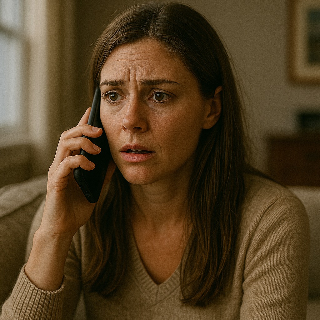 Geschokte vrouw aan de telefoon