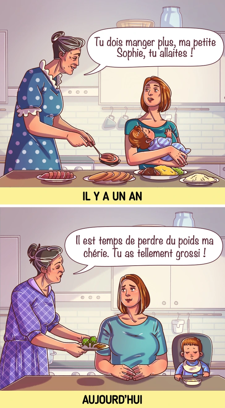Mère allaitante à table
