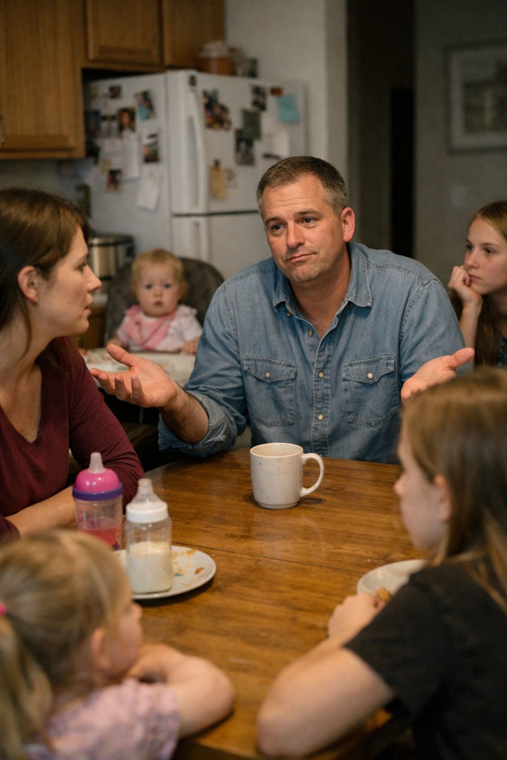 Une jeune femme entourée de ses cinq sœurs plus jeunes, dans un moment de complicité