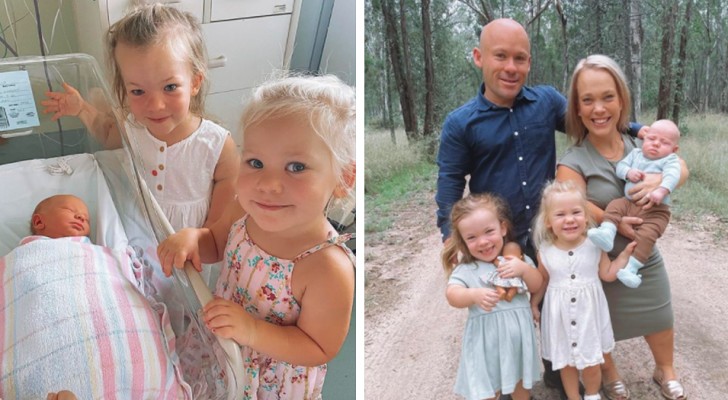 Photo de famille avec Charli, Cullen et leurs trois jeunes enfants, partageant un moment de complicité.