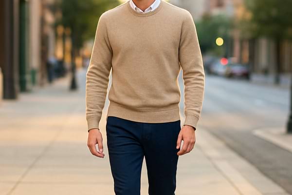 Homme avec une tenue simple mais soignée