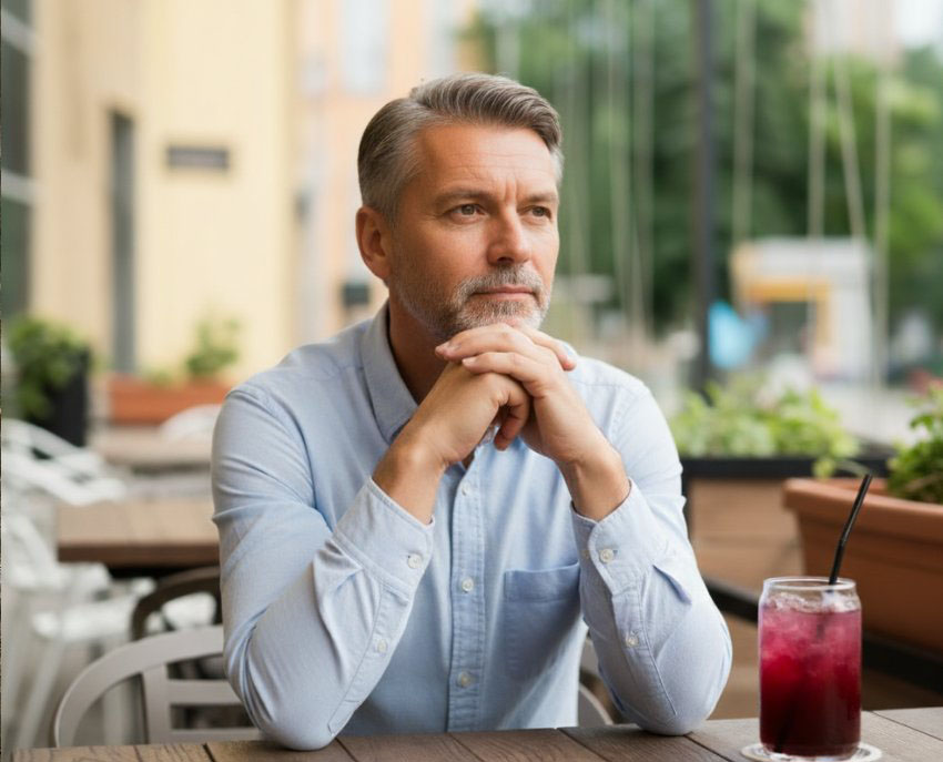Une femme et un homme d'un certain âge dans un salon, semblant vivre des routines différentes.