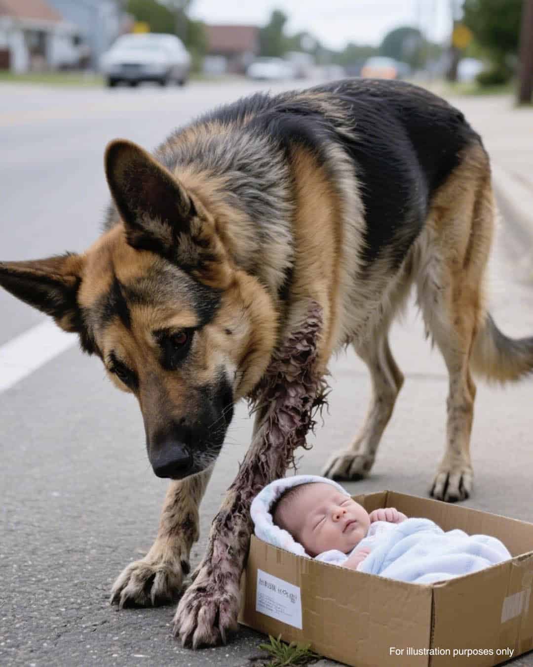 L’instinct d’un chien abandonné sauve la vie d’un nouveau-né laissé dans une boîte au bord de la route