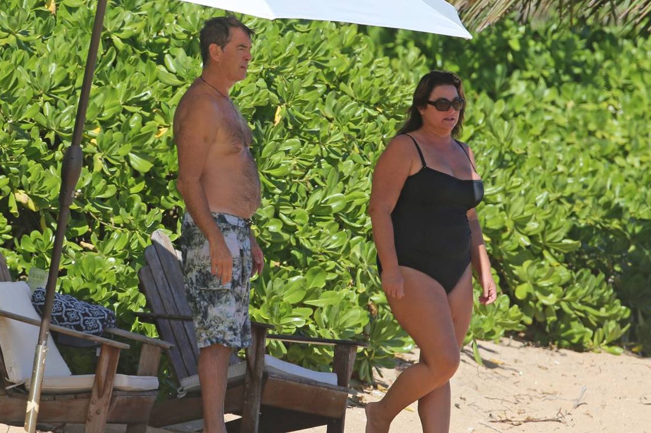 Pierce Brosnan et Keely Shaye Smith se tenant la main