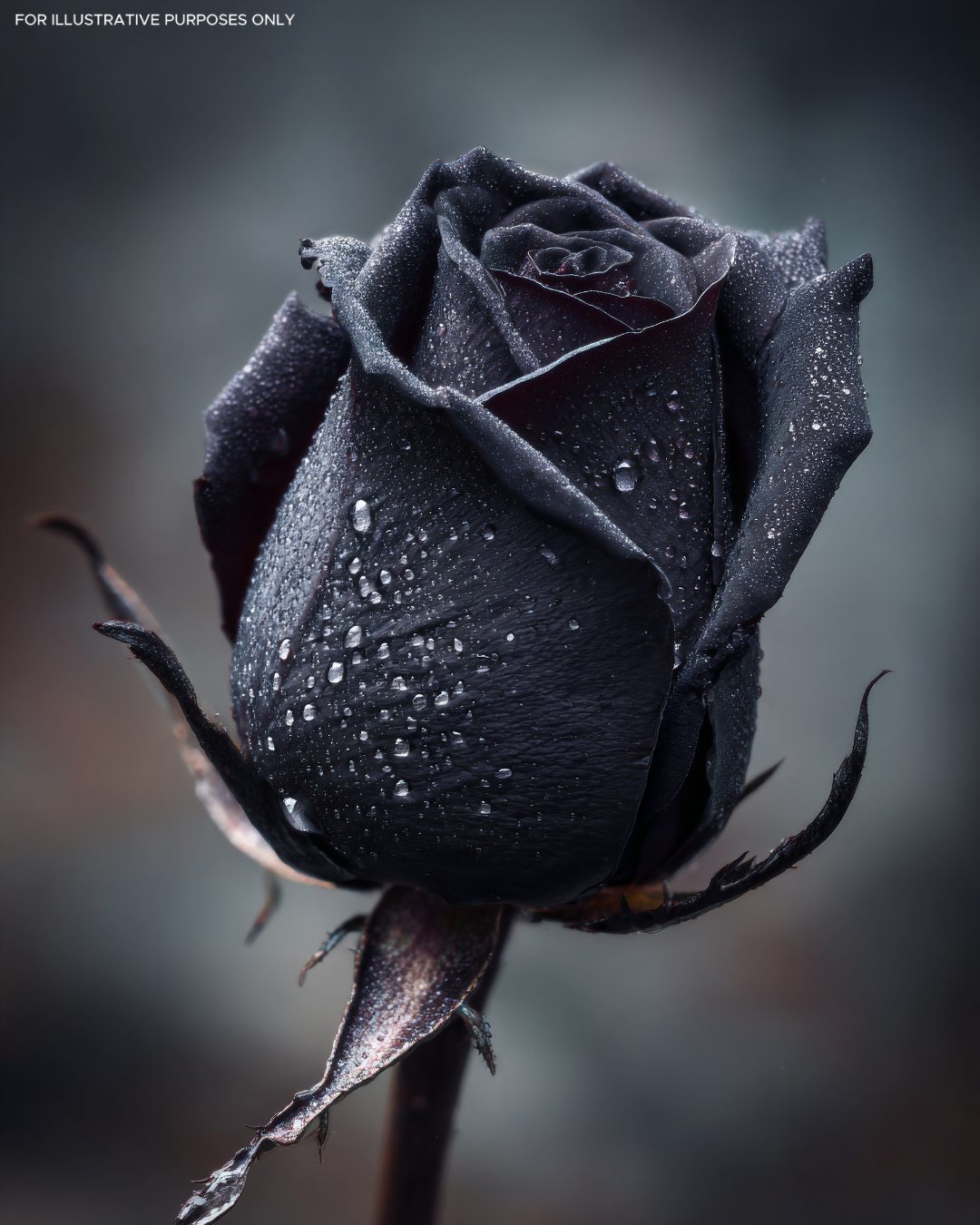 Une rose noire ou bordeaux très foncé, mystérieuse et élégante