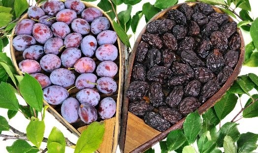Pruneaux et graines de lin dans un bol