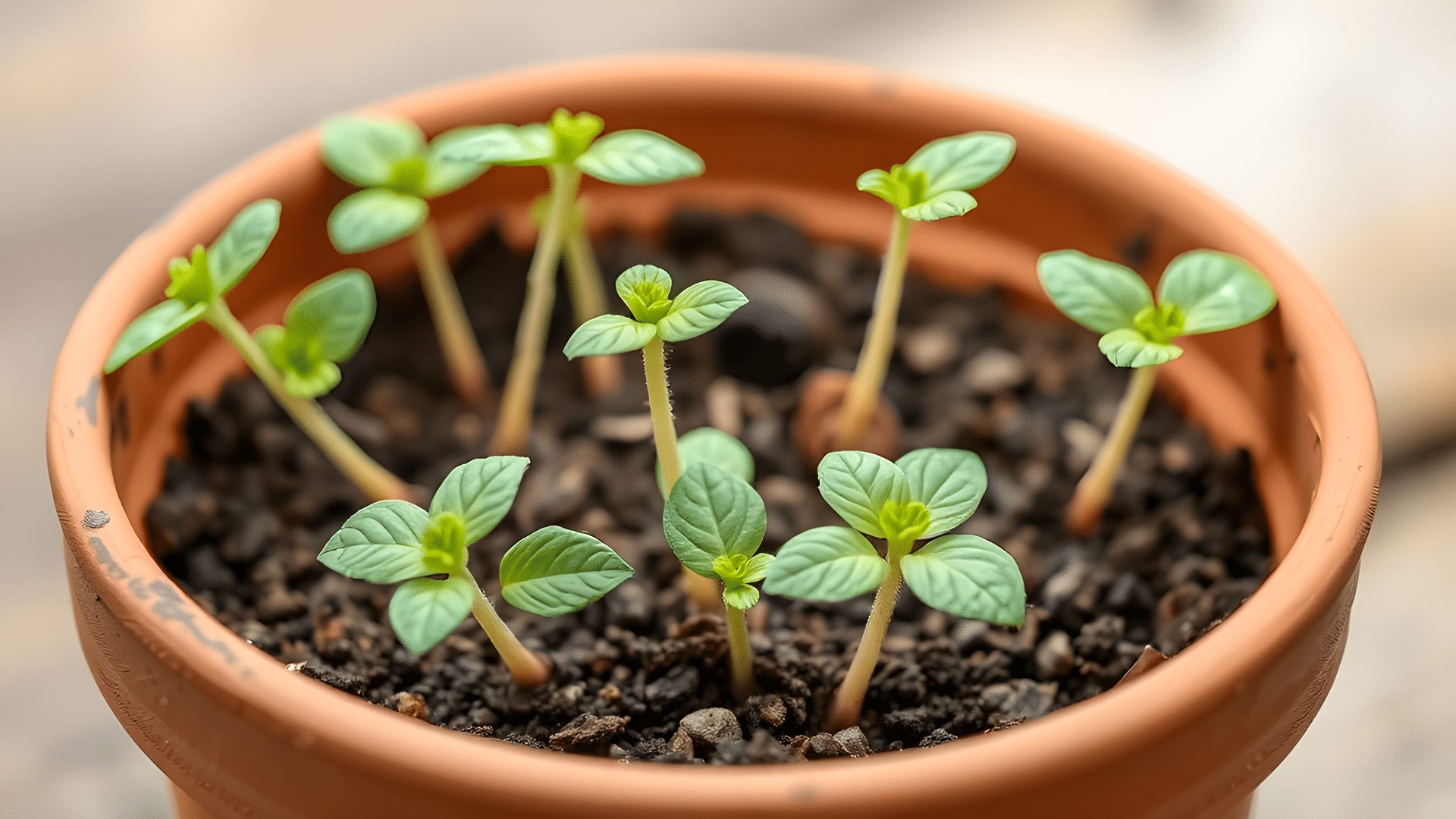 Jeunes plants de myrtilliers en godets