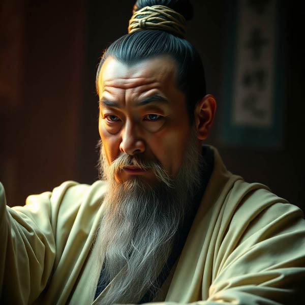 Portrait classique et serein du philosophe Confucius, symbolisant la sagesse ancienne.