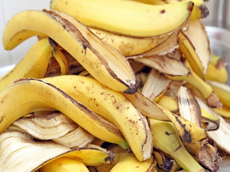 Morceaux de peau de banane dans un bocal d'eau pour macération
