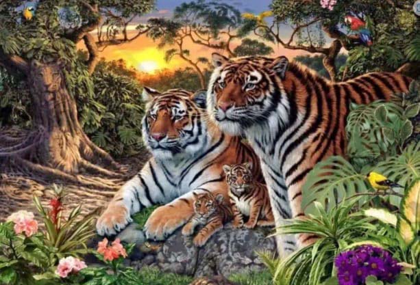 Défi visuel avec des tigres cachés dans la jungle
