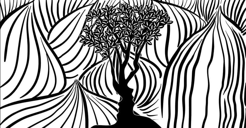 Test de personnalité visuel : une image abstraite avec des formes qui peuvent évoquer des visages, des fleurs ou un arbre.