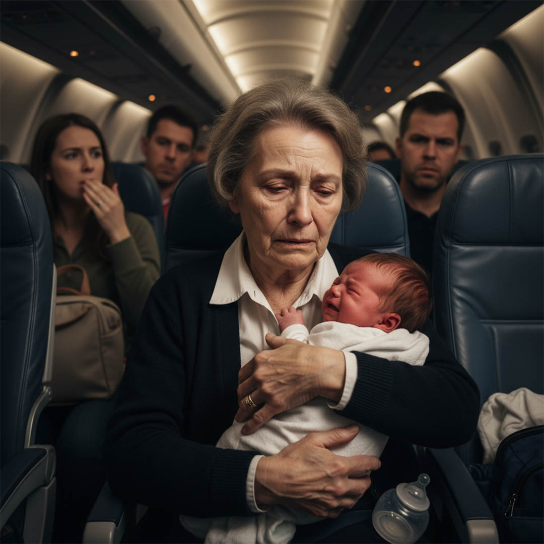 Grand-mère tenant son bébé dans l'avion