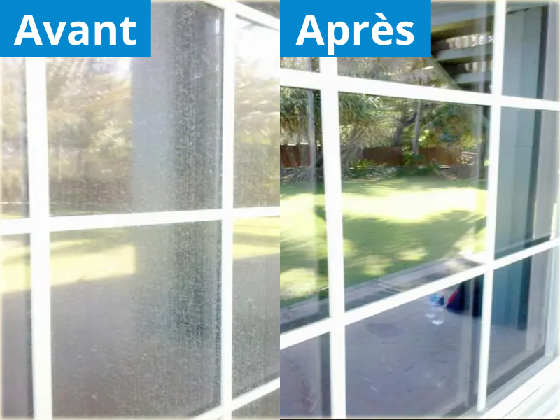 Comparaison avant/après nettoyage d'une vitre avec la méthode