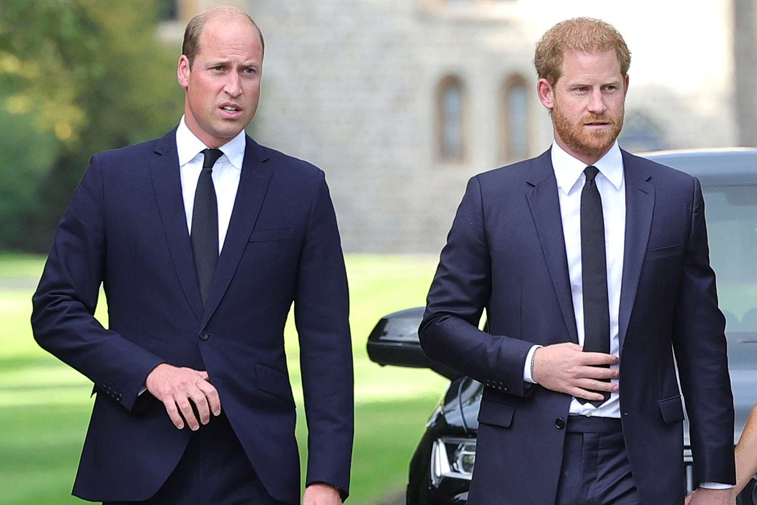 William et Harry marchant ensemble dans les jardins de Windsor
