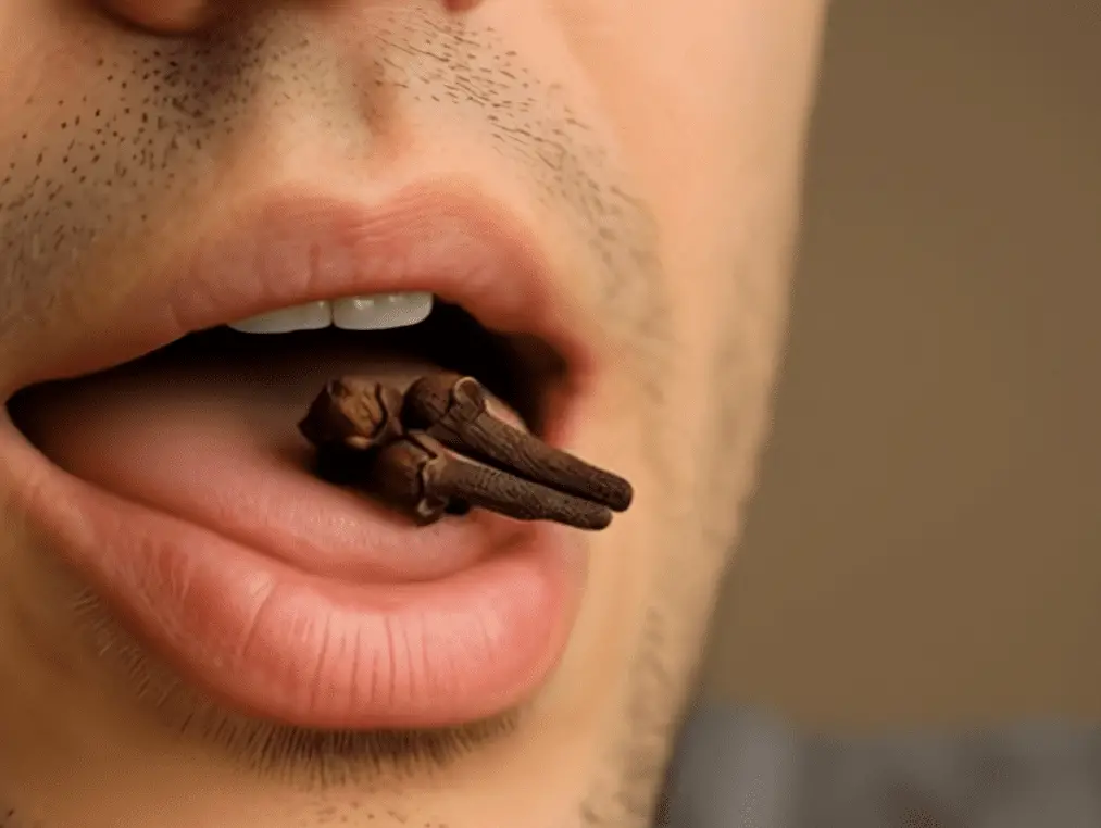 Personne tenant des clous de girofle dans la main