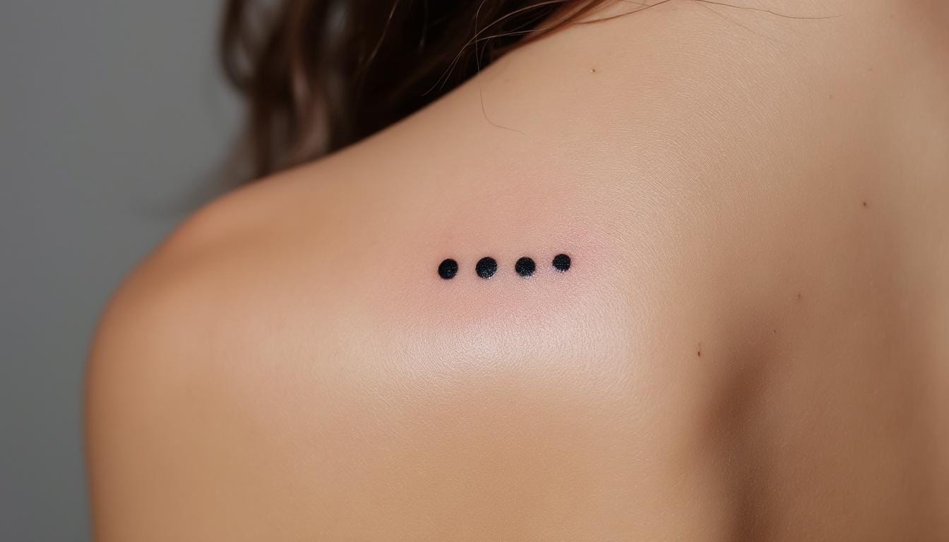 Tatouage de trois petits points alignés sur la main, symbole minimaliste