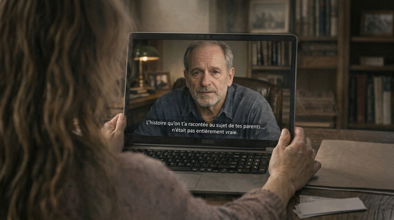 Écran d'ordinateur montrant la lecture d'une vidéo, avec un homme âgé et bienveillant qui s'exprime.