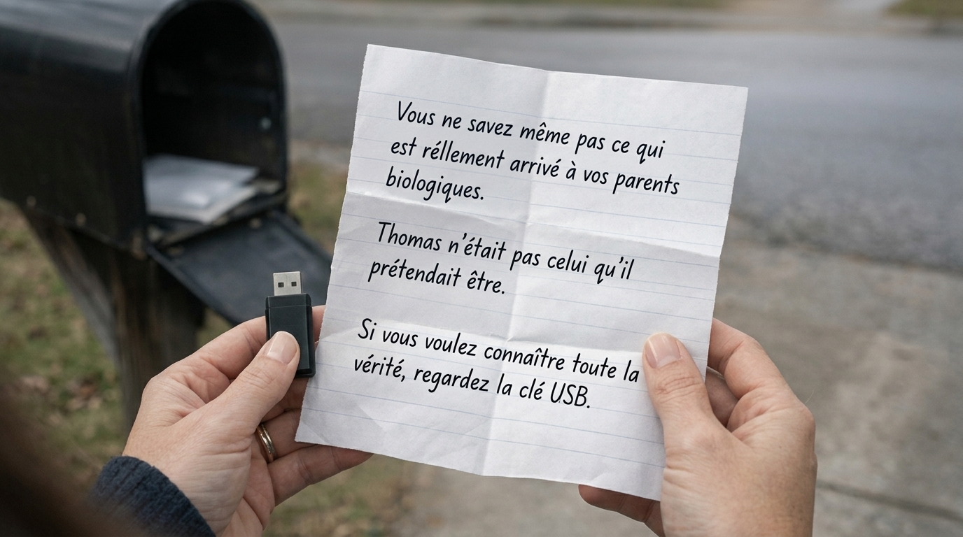 Une main tenant une enveloppe kraft mystérieuse, glissée dans une boîte aux lettres en bois.