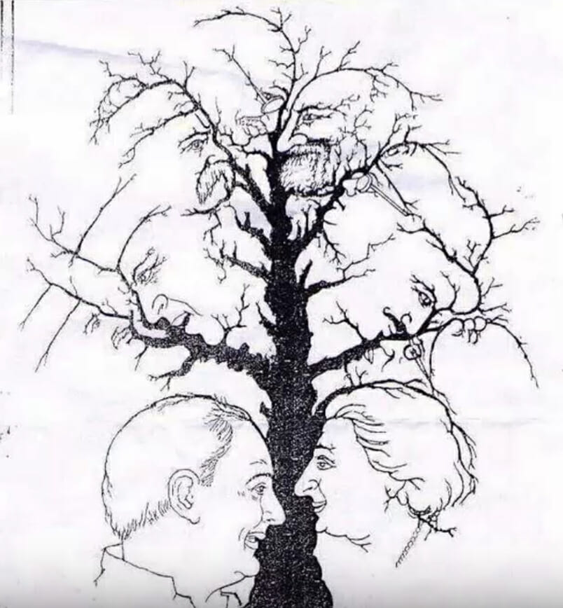 Illustration d'un arbre avec des visages cachés