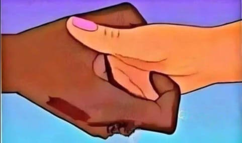 Gros plan sur des mains qui se frôlent lors d'une poignée