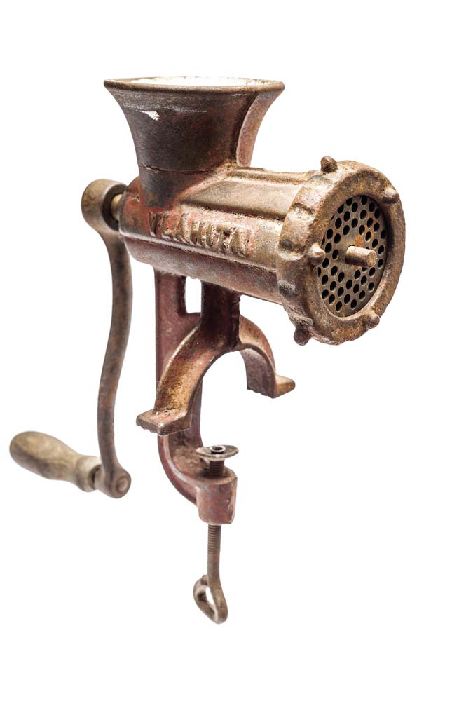 Illustratie of oude foto van een 19e-eeuwse vleesmolen