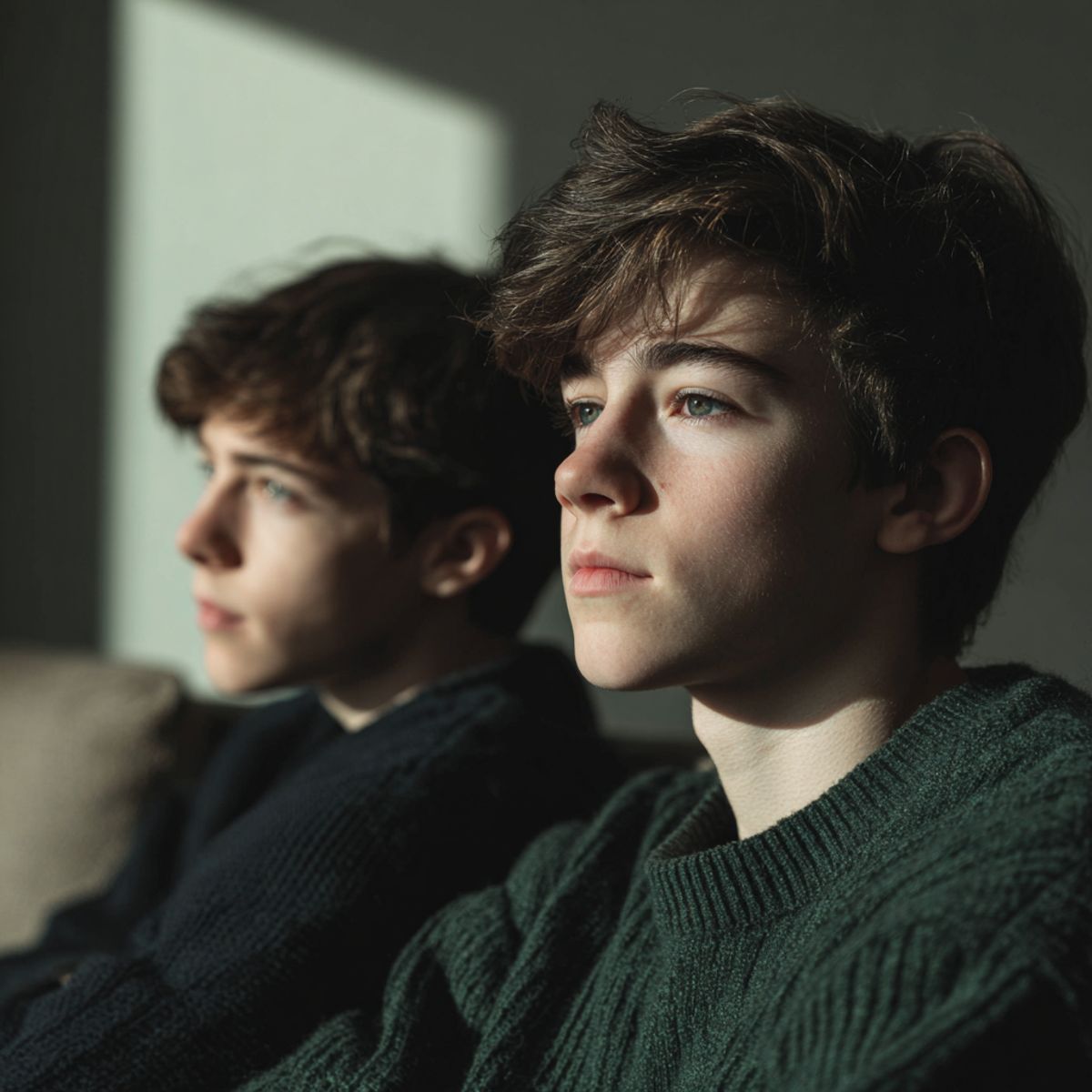 Un homme d'affaires en costume, regardant au loin avec un air sérieux.