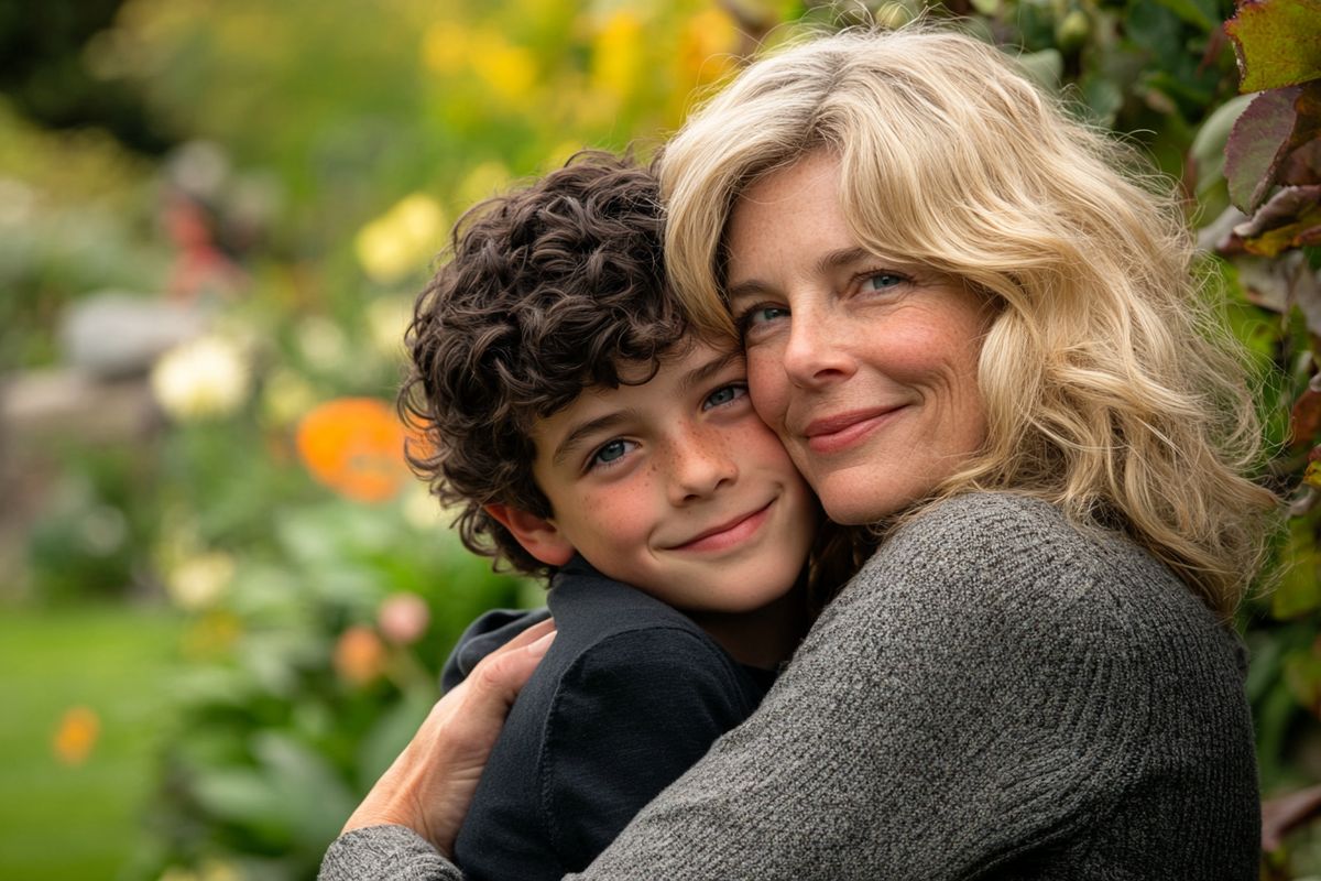 Léo, quelques années plus tard, jouant paisiblement dans un square sous la surveillance attentive de sa mère.