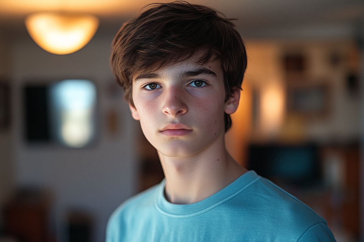 Silhouettes d'une famille recomposée face au soleil couchant