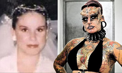 Maria José Cristerna avec ses implants frontaux et tatouages visibles