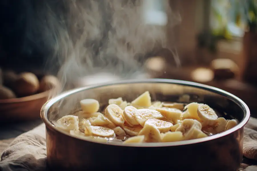 Étapes de préparation d'une crème maison à la banane et à la pomme de terre