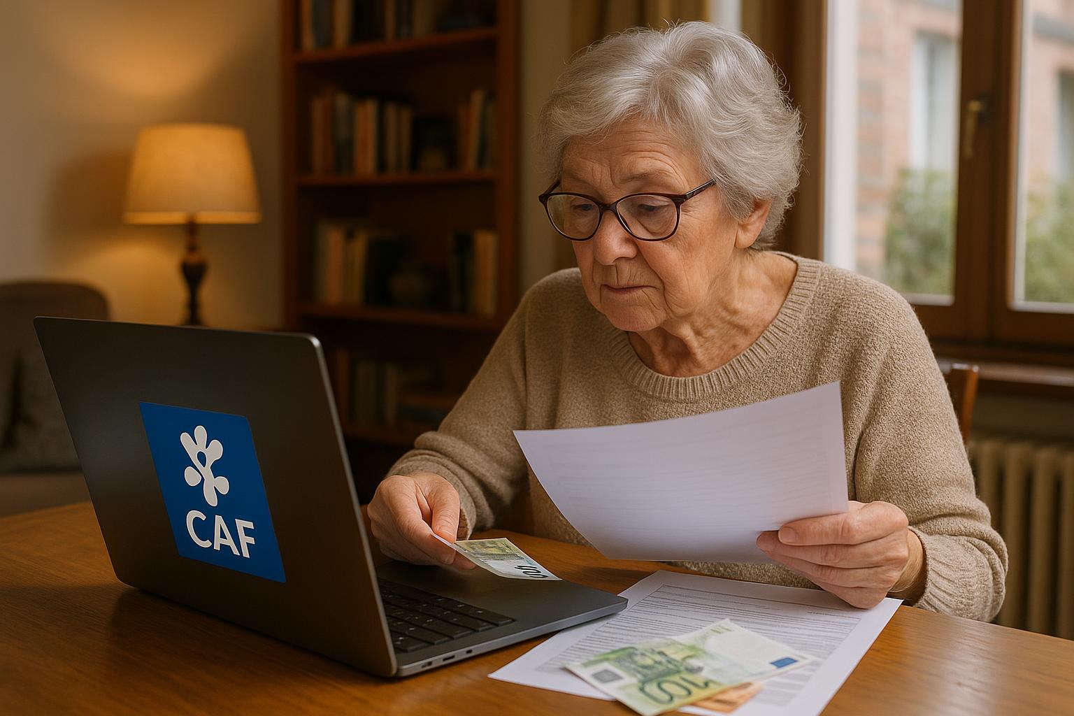 Une personne âgée consultant des documents administratifs, illustrant la recherche d'aide financière.