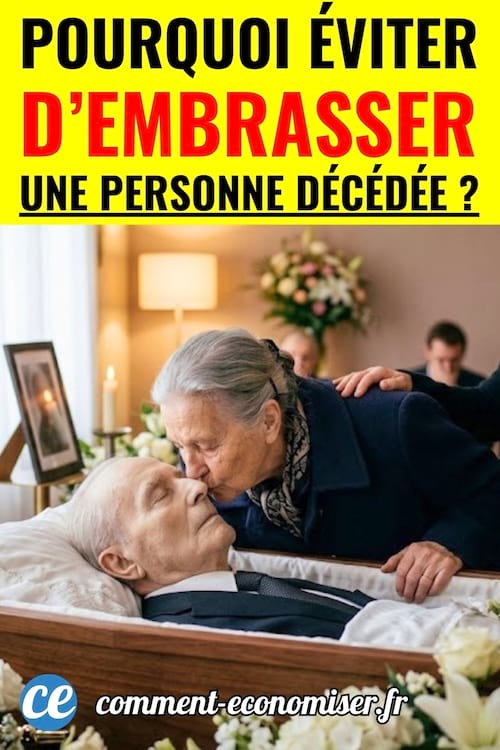 Une femme qui embrasse son mari décédé dans un enterrement 