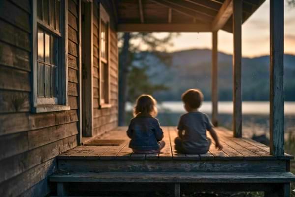 deux jeunes enfants assis sur les marches