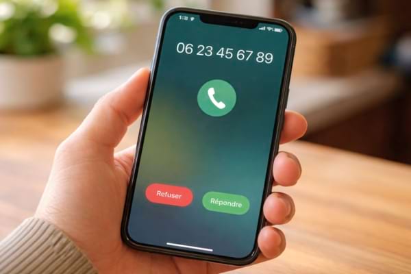 un smartphone tenu par une main, l