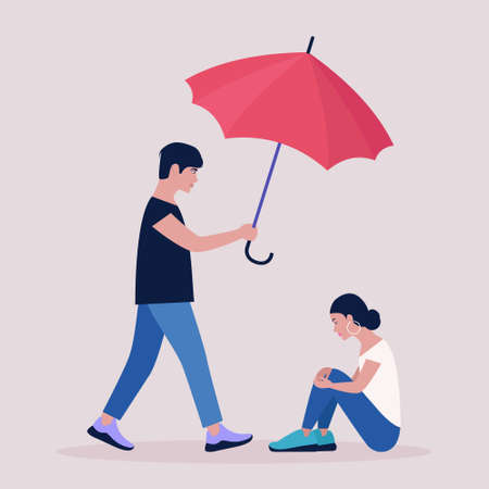 A Mother Is Protecting Her Child From The Rain. 免版稅剪貼畫，向量插圖和庫存圖片. Image  235881763
