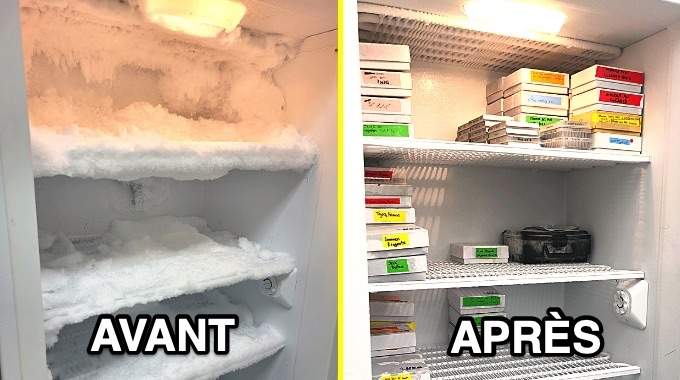 Couche de givre dans un congélateur nécessitant un dégivrage