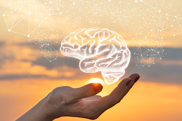 Représentation artistique d'un cerveau et d'yeux, symbolisant la perception