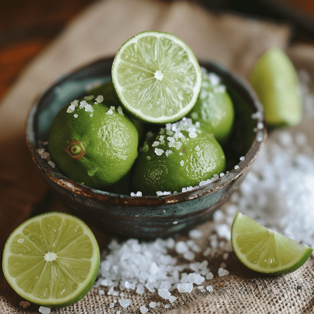 Main tenant un citron coupé en deux, au-dessus d'une assiette de sel, dans une cuisine.