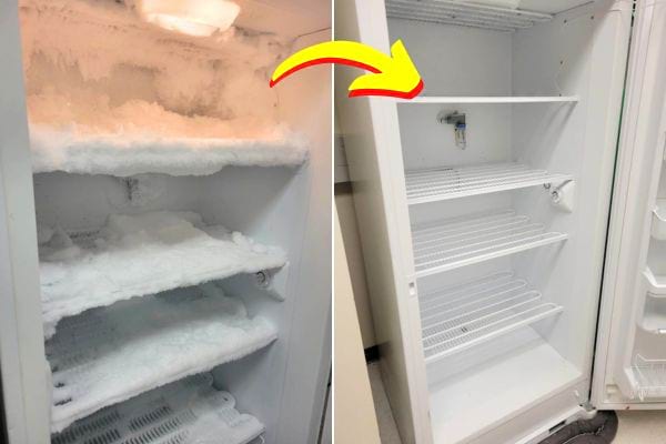 Comparaison avant/après le dégivrage d'un congélateur