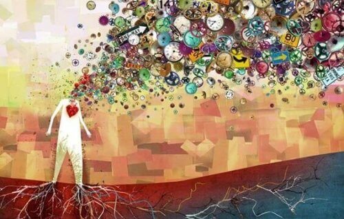 Illustration artistique d'un cerveau avec des idées créatives