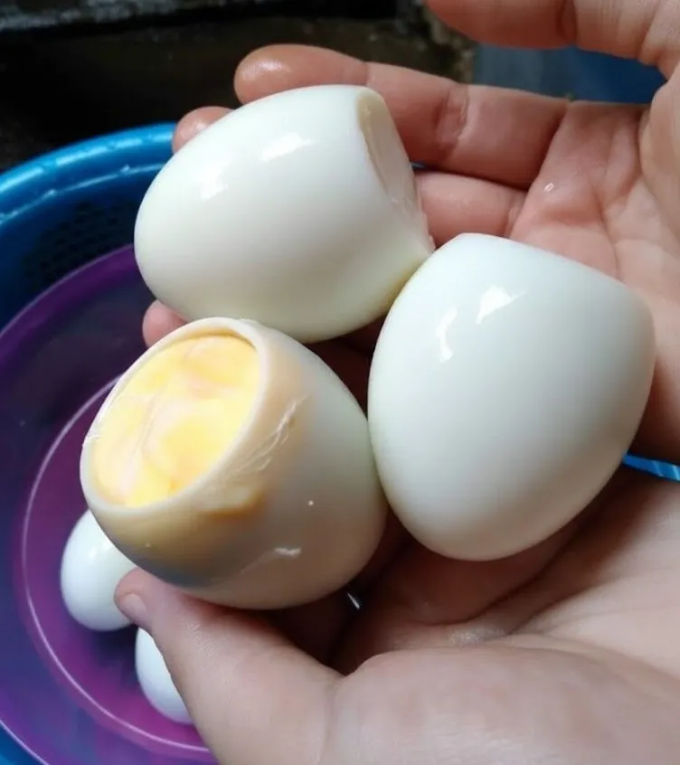 Œufs durs coupés en deux sur une assiette, montrant leur jaune et leur blanc