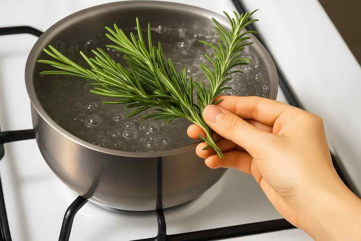 Préparation étape par étape pour faire bouillir du romarin à la maison