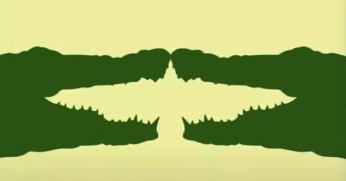 Image de l'illusion d'optique montrant deux crocodiles et un oiseau