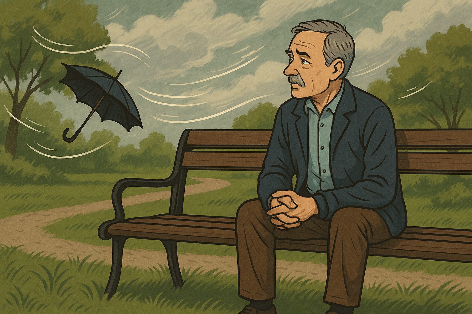 Photo d'un parapluie posé seul sur un banc public