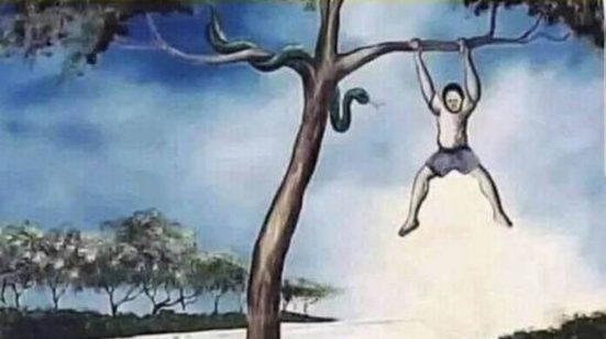 Illustration montrant l'homme s'échappant tandis que les animaux sont distraits